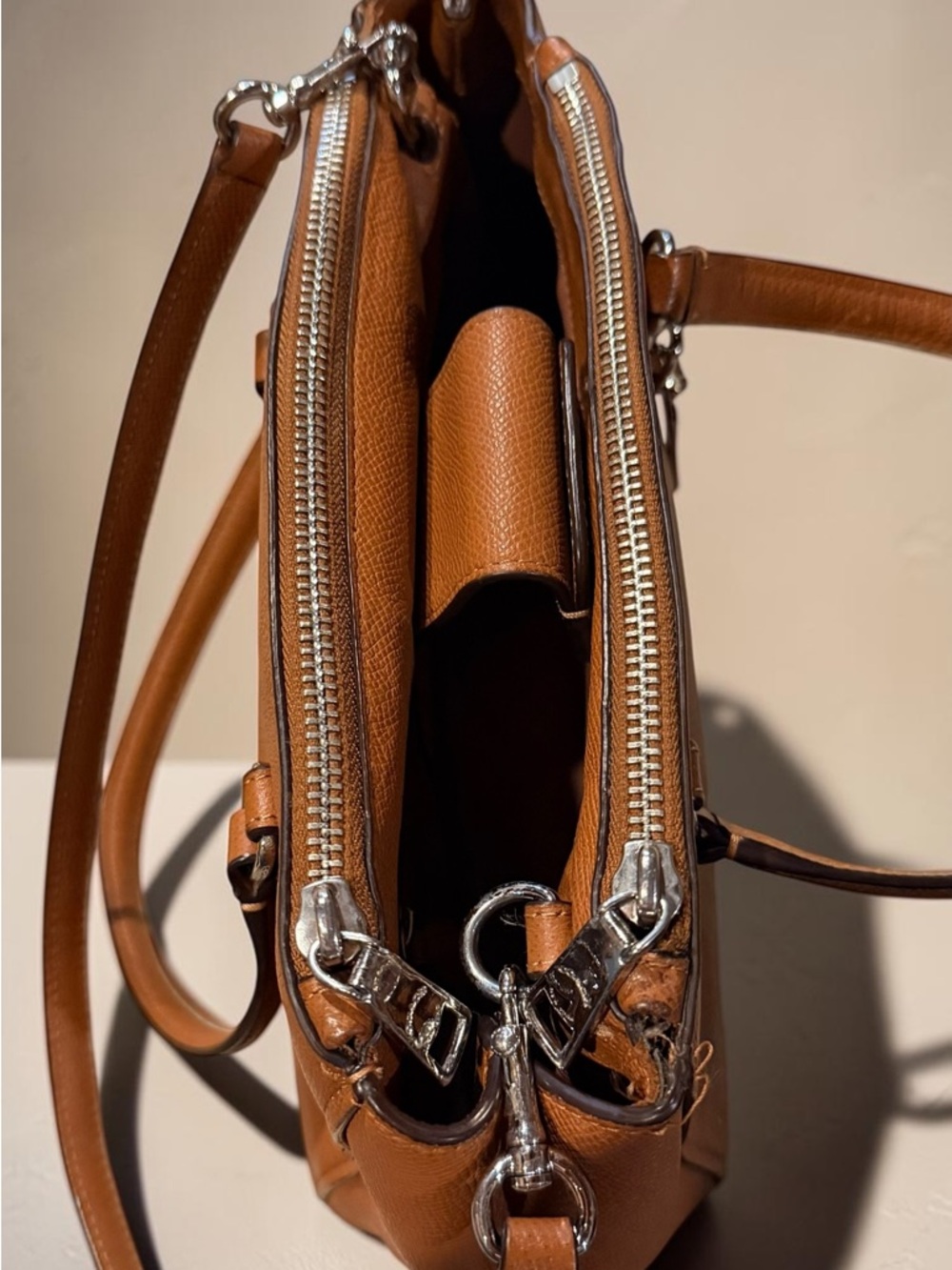 Coach Stanton Carryall 26 in Crossgrain Leather - Saddle/Silver - Picture 7 of 11